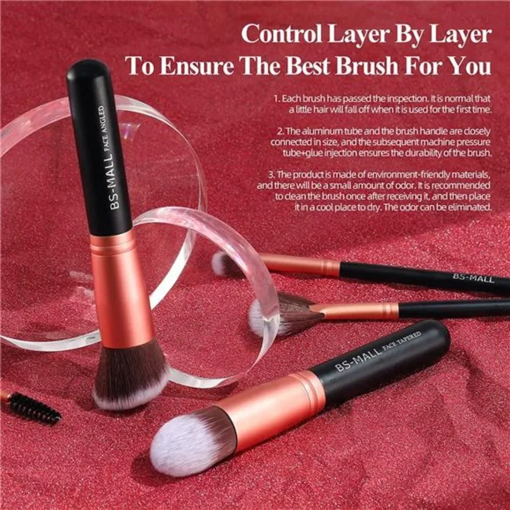 Makeup Brush 14 Pcs Brush Set, Rose Golden, with Case